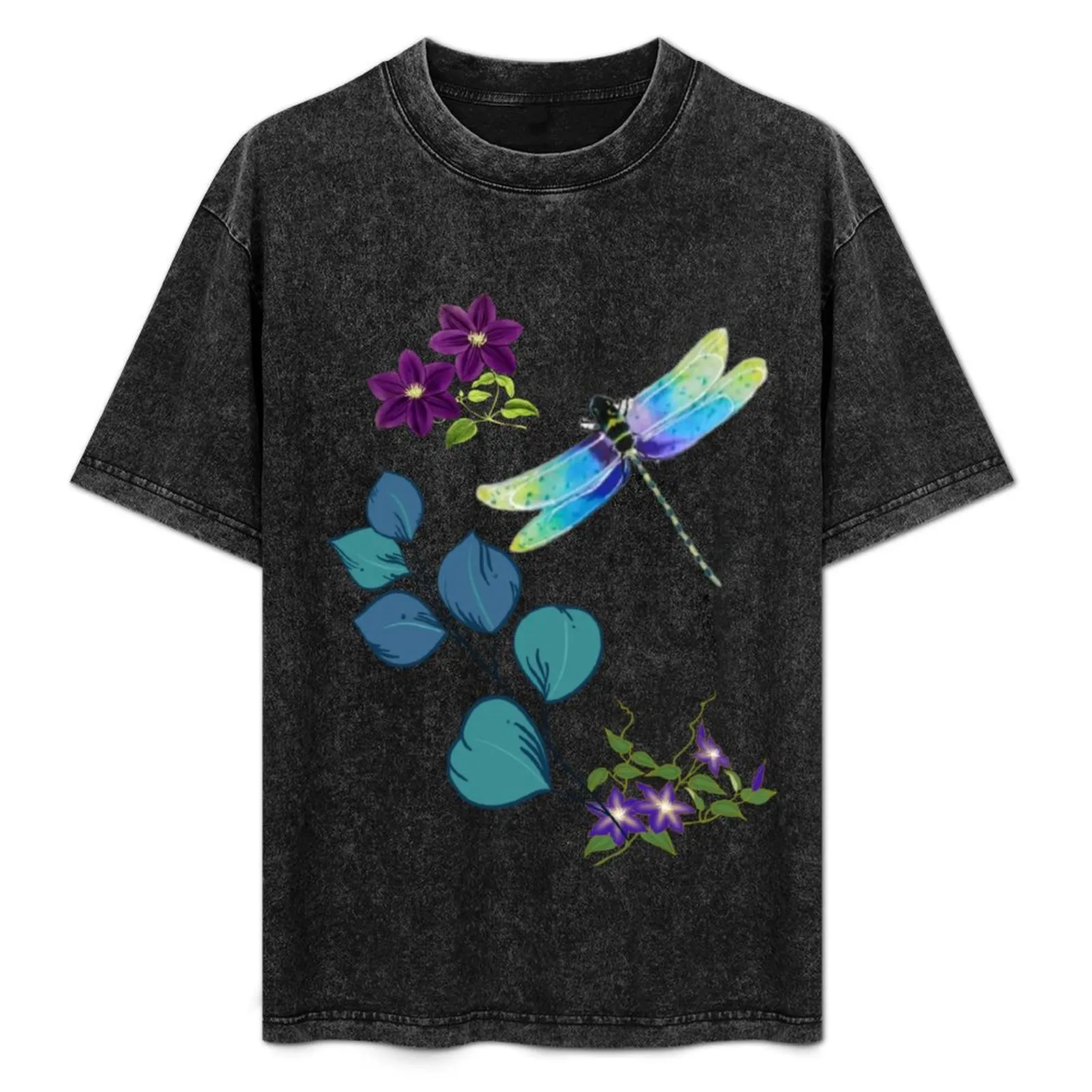 

Dragonfly among the flowers T-Shirt Comfortable Workout Short Sleeve Shirt