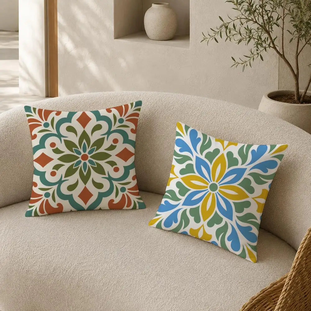 Mediterranean Floral Tile Cushion Cover Pillow Case plush Double-sided Print Square Covers Sofa Home Cushion