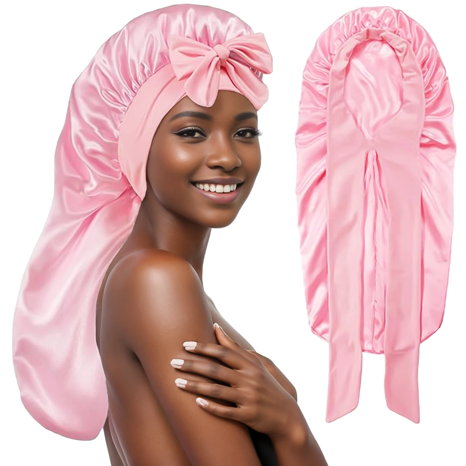 Bonnet en soie pour femmes, édition longue, couleur lisse, élastique, confortable, personnalisé, décontracté, pour dormir