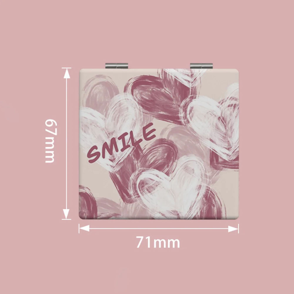 Mini Folding Makeup Mirror PU Double-Sided Heart Pattern Cosmetic Mirror Portable Handheld Pocket Square High-definition Mirror