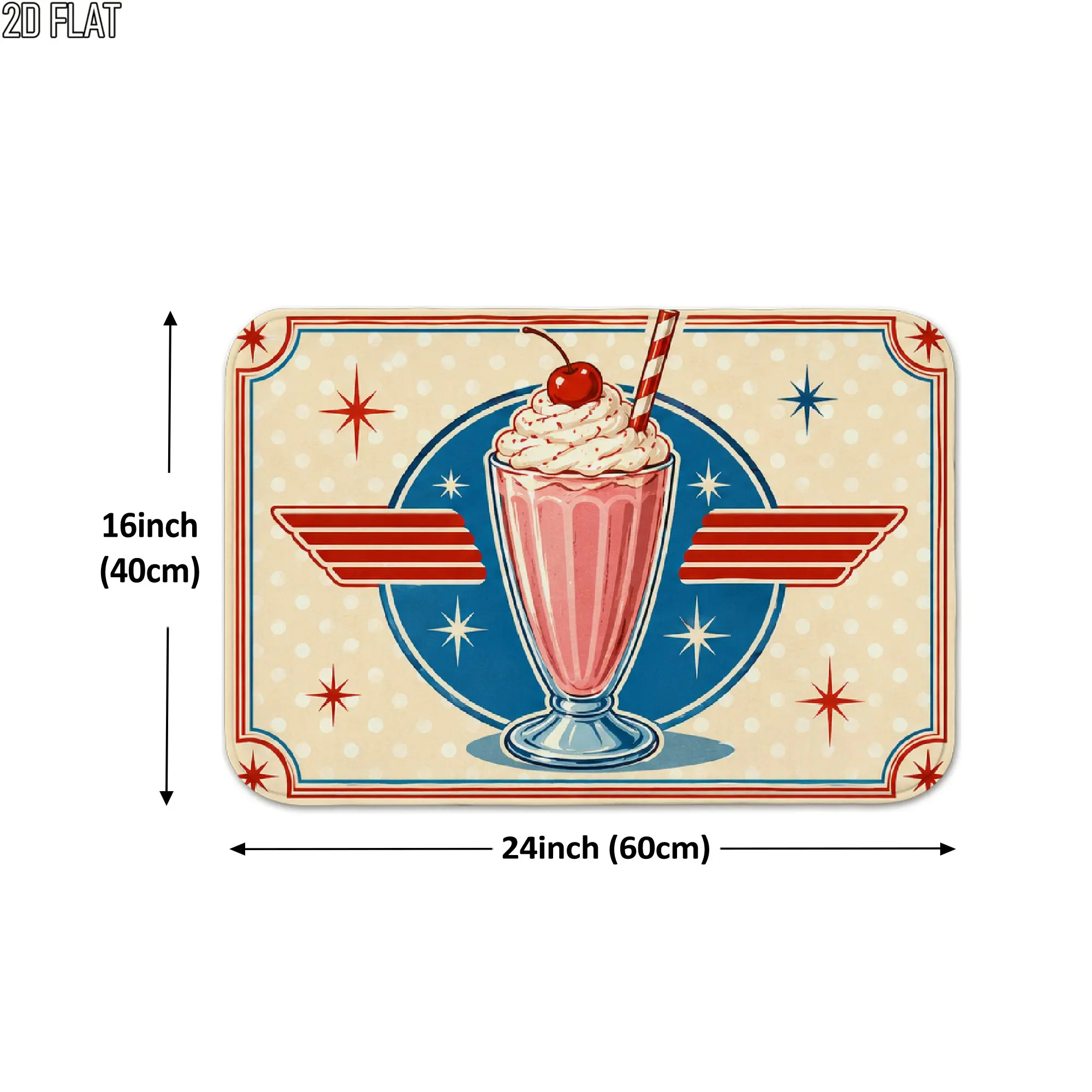 VIKAMA Classic American Fast Food Kitchen Rug Set Retro Hamburger Beverage Pattern Non‑slip Stain‑resistant Floor Mats