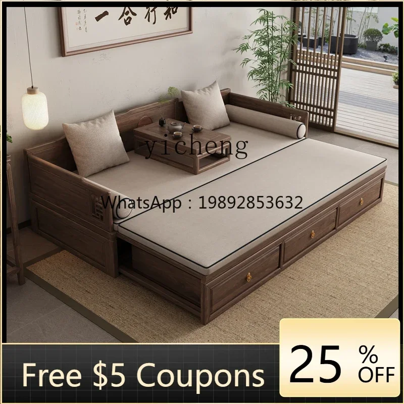 

W-31 solid wood Arhat bed sliding living room couch telescopic storage with extraction box sofa bed