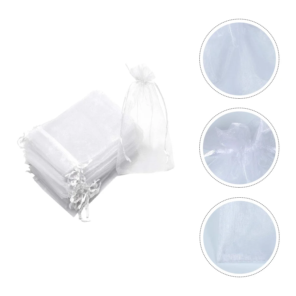 

100pcs White Drawstring Bags 7x9cm Portable Storage for Jewelry Gifts Candy Pouch Gauze Bag Goody Bag Practical Daily Use