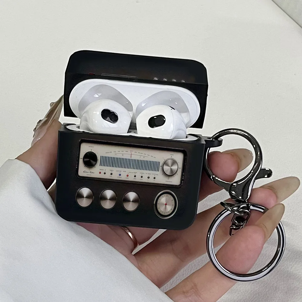 Cute Retro Radio Black Square Earphone Cases for AirPods Pro3/Pro2/Pro Headset Case Shockproof Protective Cover AirPods 1/2/3/4