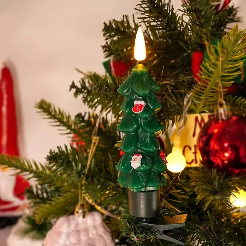 Cartoon LED Christmas Tree Taper Candles w/Remote Paraffin Real Wax Battery Operated Candlestick Lights 3D Flickering Home Decor