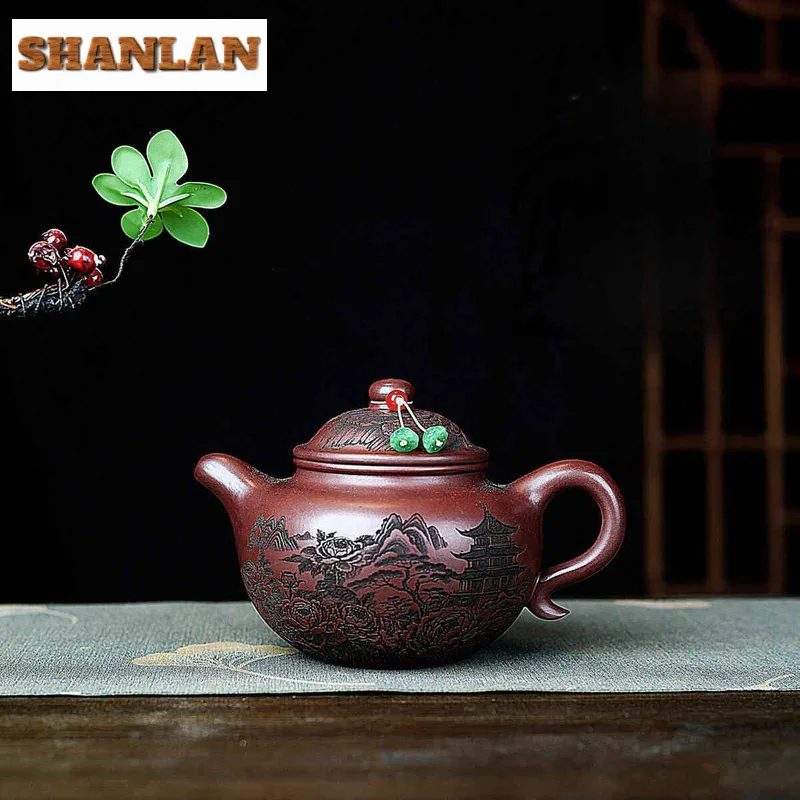 

500 мл винтажные чайники из фиолетовой глины Исин ручной работы Duo Ball Pot с необработанной рудой, фиолетовый грязевой чайник с ситечком, чайный сервиз Zisha, украшение