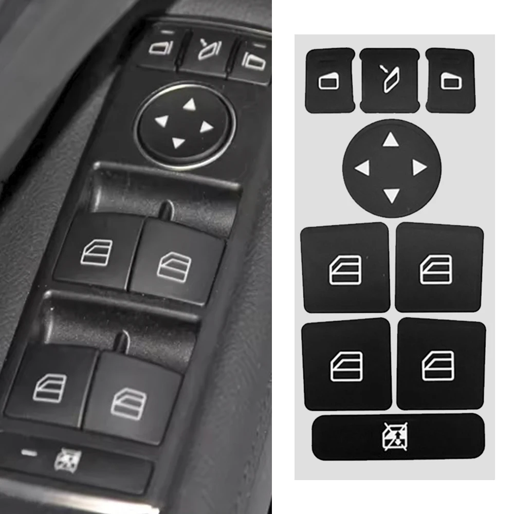 1 Set PVC car Button Repair Stickers For Benz W204 R172 W218 for Climate Control A/C, Steering Steel, Radio, Window, Door Lock