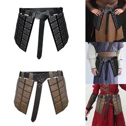 Medieval PU Leather Thigh Armors Halloween Cosplay Clothes Costume Retro Double Sided Waist Armors with Belt for Comic Con Men