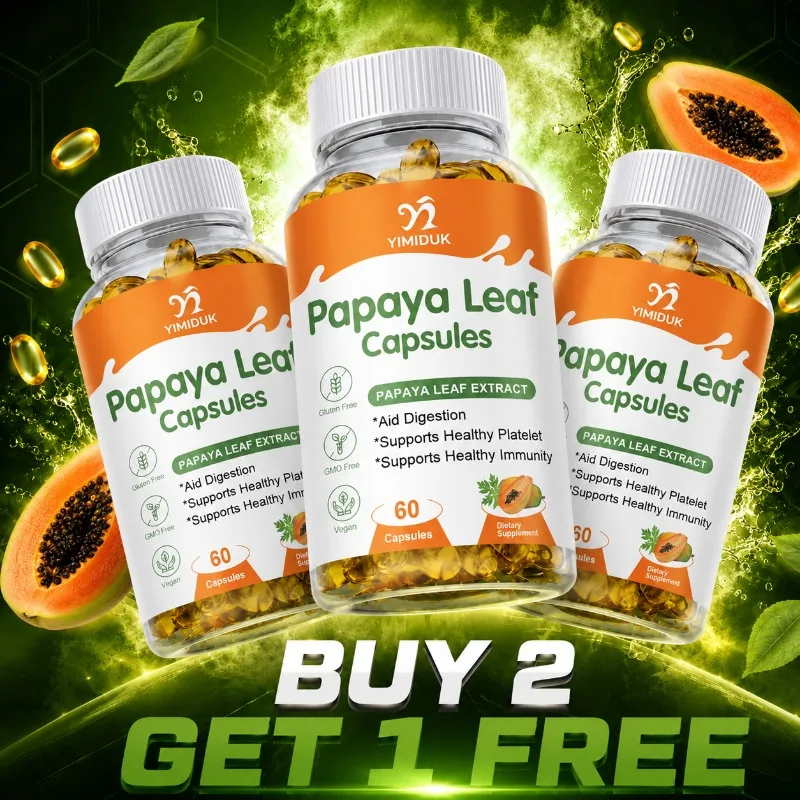 Organic Papaya Leaf Capsules, with Pure Papaya Extract, RiceHull, Aid Digestive Comfort & Overall Wellness, Keep Daily Vitality