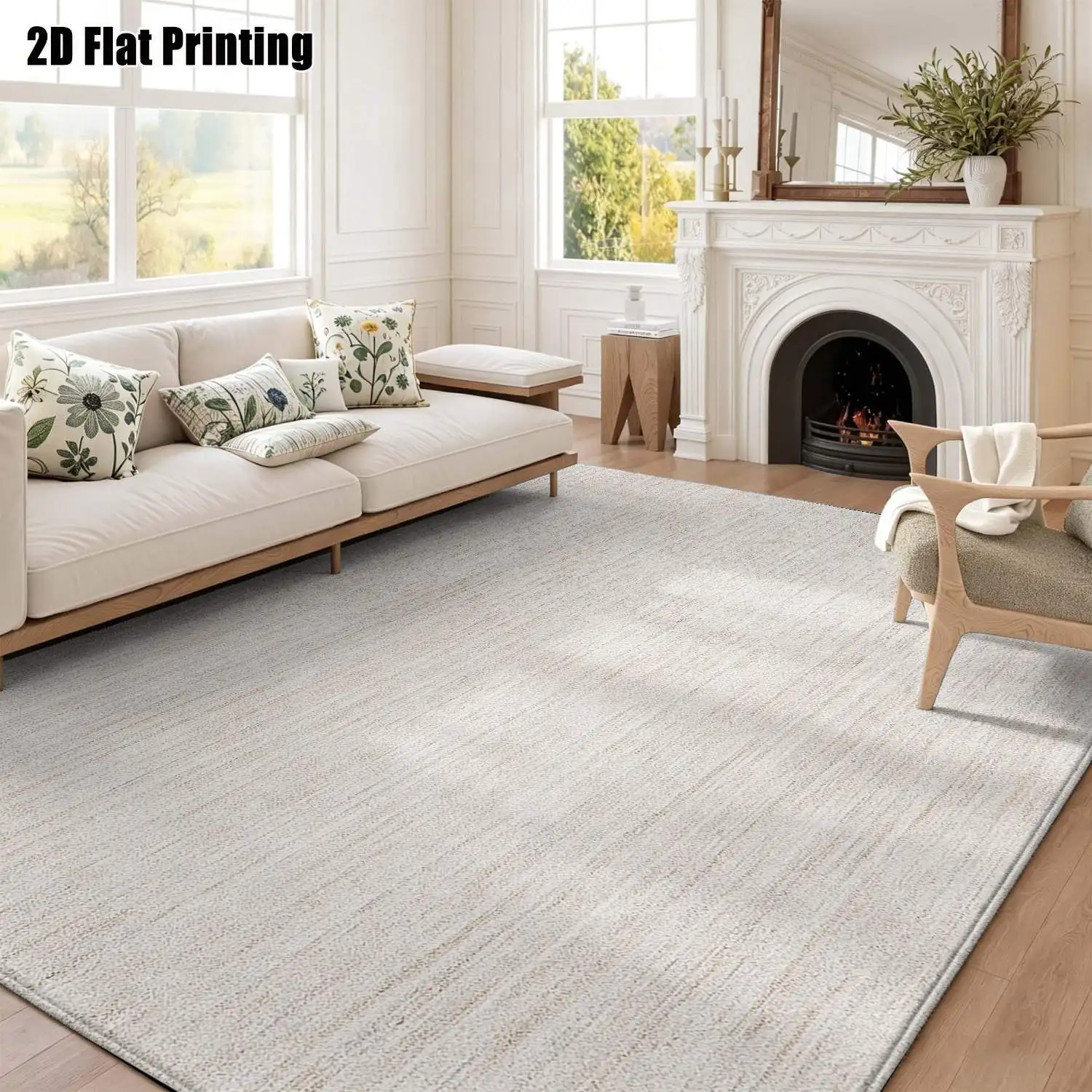1Pc 2D Printed Beige Striped Nordic/Instagram Modern Minimalist Geometric Carpet, Home Decor Mat, Multi-Size, Machine Washable, for Entrance, Dining, Foyer, Bedroom, Living Room, Study