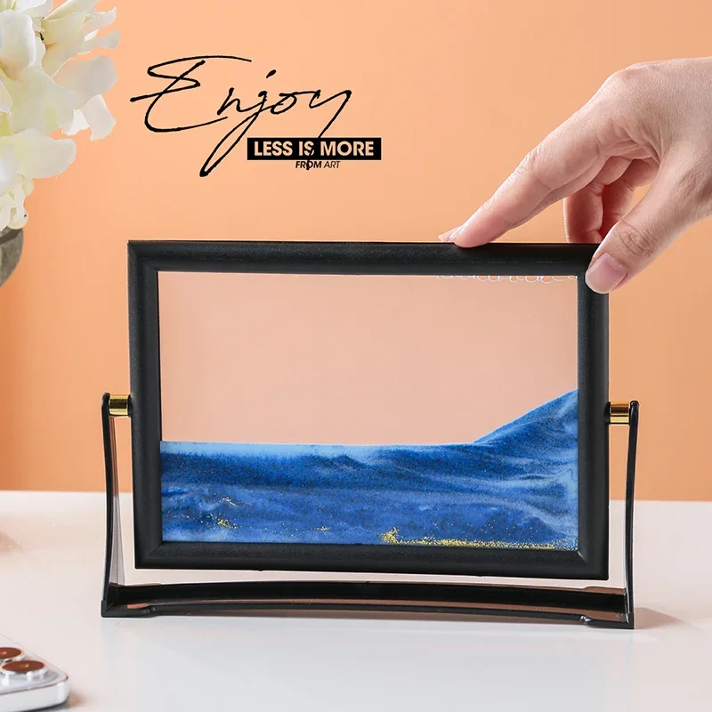 Creatieve Bewegende Zand Kunst Foto Vierkante Glazen 3D Sandscape Quicksand Zandloper Draaibare Vloeiende Zand Schilderij Home Decor Geschenken