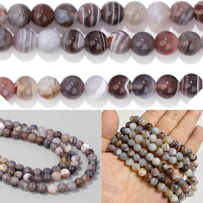 Wholesale Natural Botswana Agates Stone Round Smooth Loose Spacer Beads for Jewelry Making DIY Bracelet Accessries 4 6 8 10MM