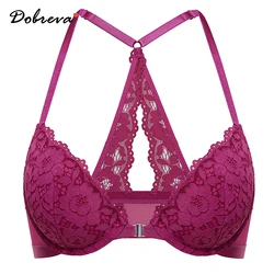 DOBREVA Women's Racerback Front Closure Bras Lace Padded Underwire Plunge Floral Push Up Bra