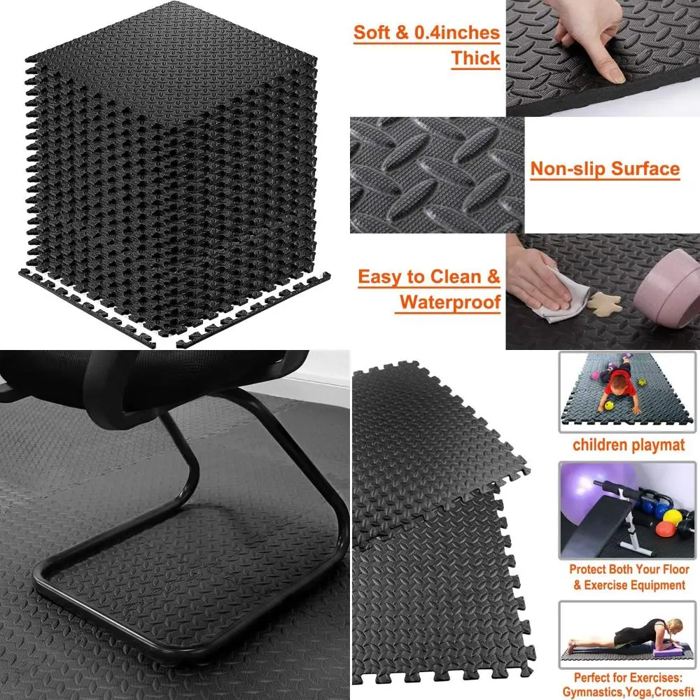 

Interlocking EVA Foam Tiles - 20-Pack Black Mats for Home Gym and Workouts