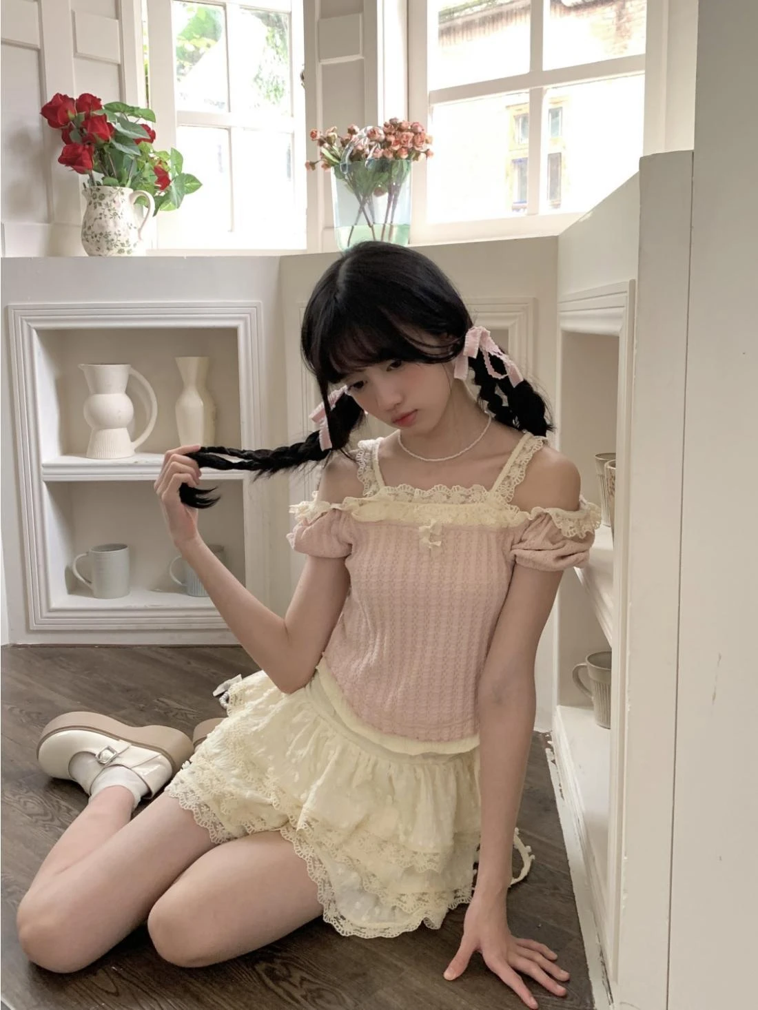 

Pink Princess Style Two-Piece Set Sweet Milk Series Women's Skirt Cute Sister Cake Skirt Fashionable Ensemble Summer 2024