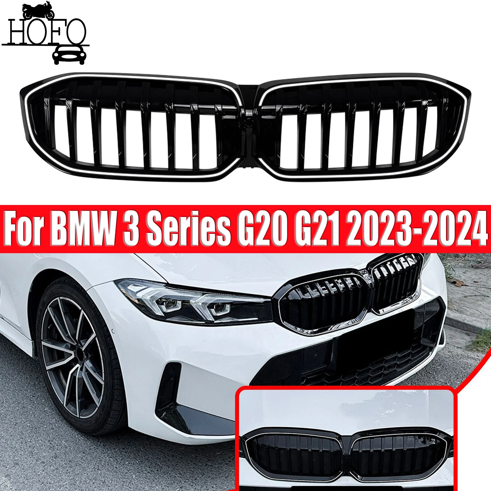 

LED Air Intake Grille Single line Racing Radiator Grills Car Exterior Body Kits For BMW 3 Series G20 G21 2023-2024