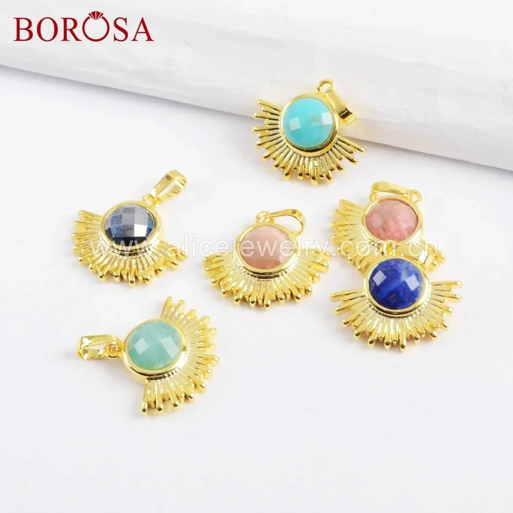 

Elegant 6Pcs Gold Color Bezel Multi-kind Faceted Natural Gemstone Pendant for Necklace Howlite Lapis Beads for Necklace Jewelry