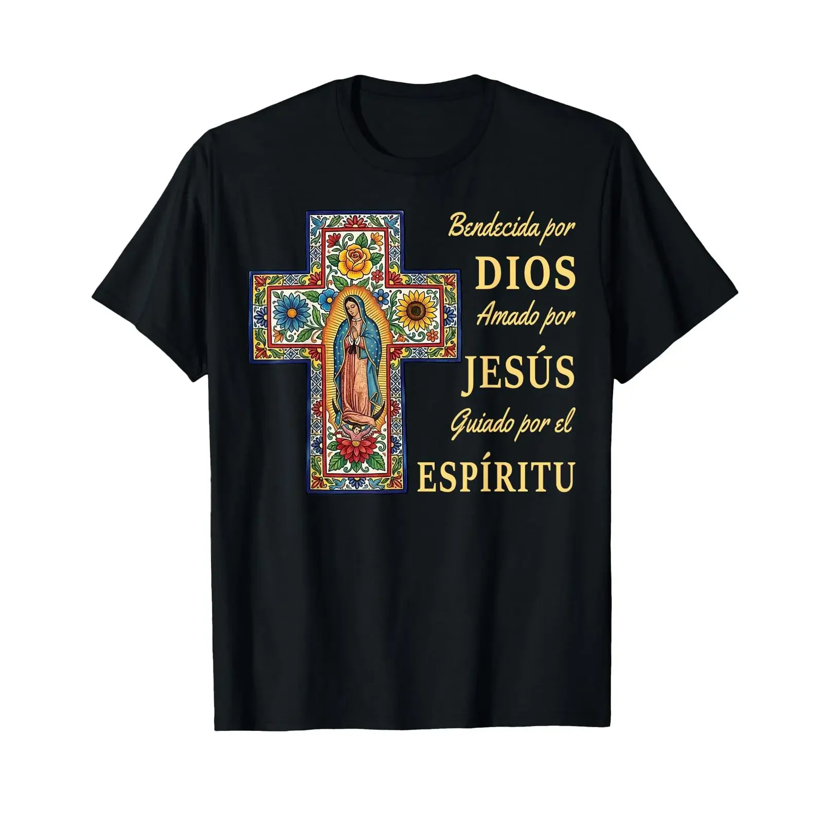 Blessed By God Loved Jesus Our Lady of Guadalupe Spanish T Shirt vintage Washed streetwear Unisex Breathable fashion