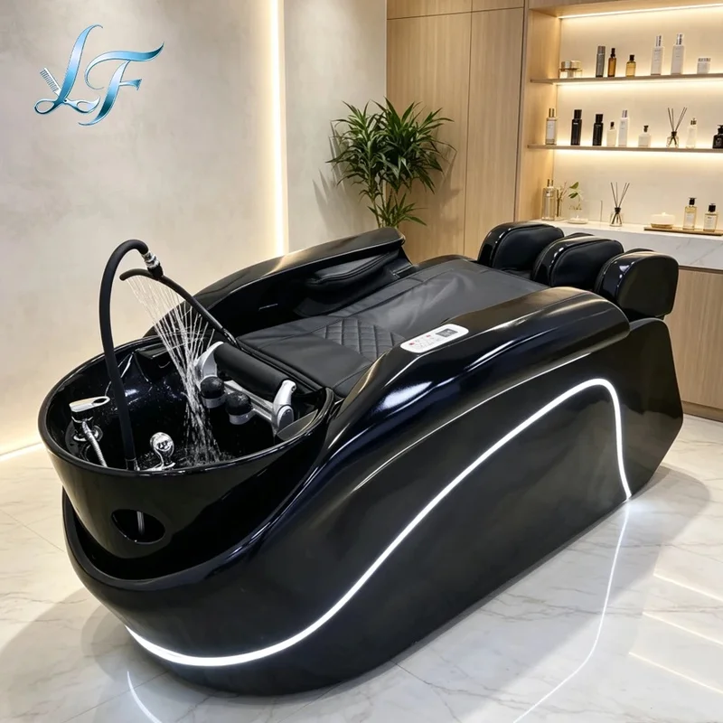 Modern Salon Electric Head Spa Hair Washing Chair Luxury 4D Full Body Massage Electric Shampoo Bed with Light and Steamer