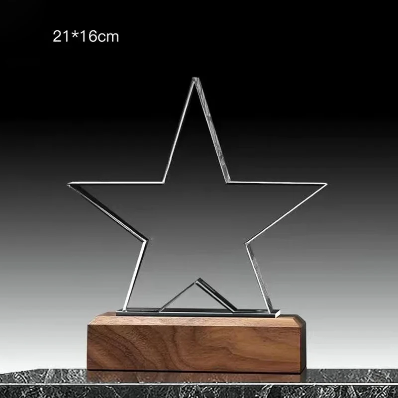 Imagem -05 - Troféu de Cristal de Madeira Sólida Criativa Personalizado Estrela de Cinco Pontas Excelente Empregado dá Prêmios Escultura Livre Decoração de Casa 1pc