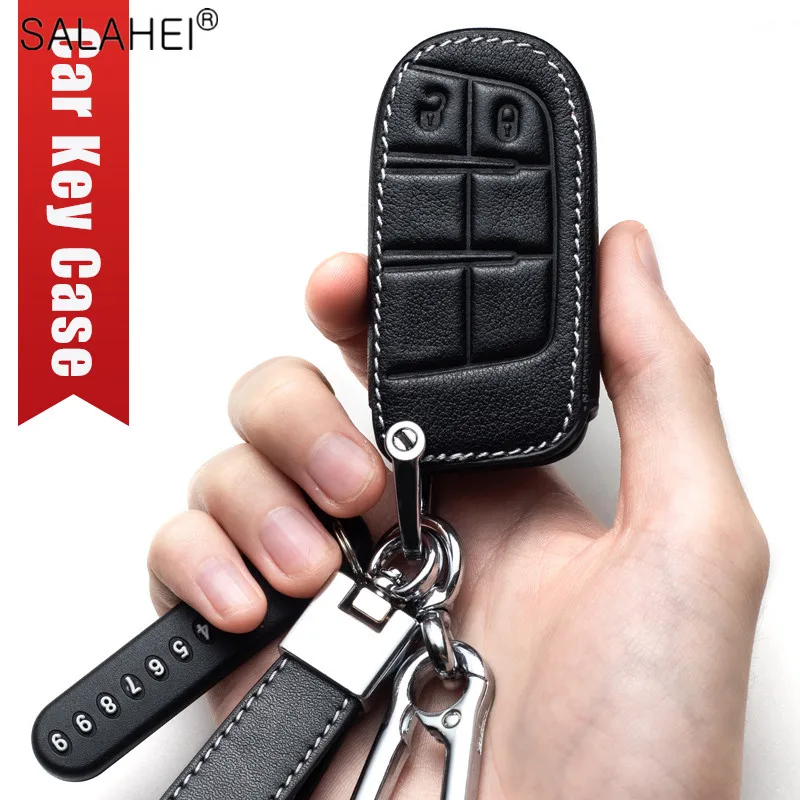 Leather Car Remote Key Case Cover Bag For Jeep Renegade 2014 2015 Grand Cherokee Chrysler 300C Keyless Keychain Auto Accessories