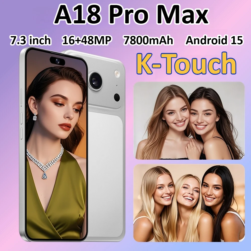 Smartphone K-Touch A18 Pro Max, 7,3 pollici, Android 15, fotocamera 16+48MP, 4G, 5G, doppia SIM, batteria da 7800mAh, WIFI, GPS, versione globale, per uomo e donna.