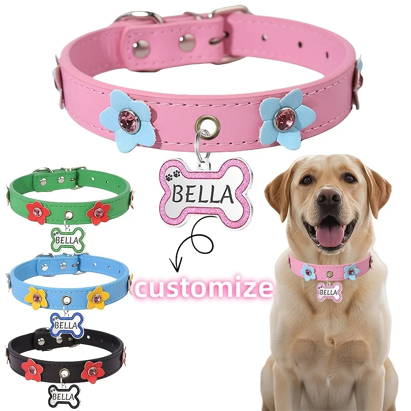 

Personalized Pet Collar with Name/Date/Message Custom Engravable PU Leather Dog Collars for Small, Medium, Large Dogs
