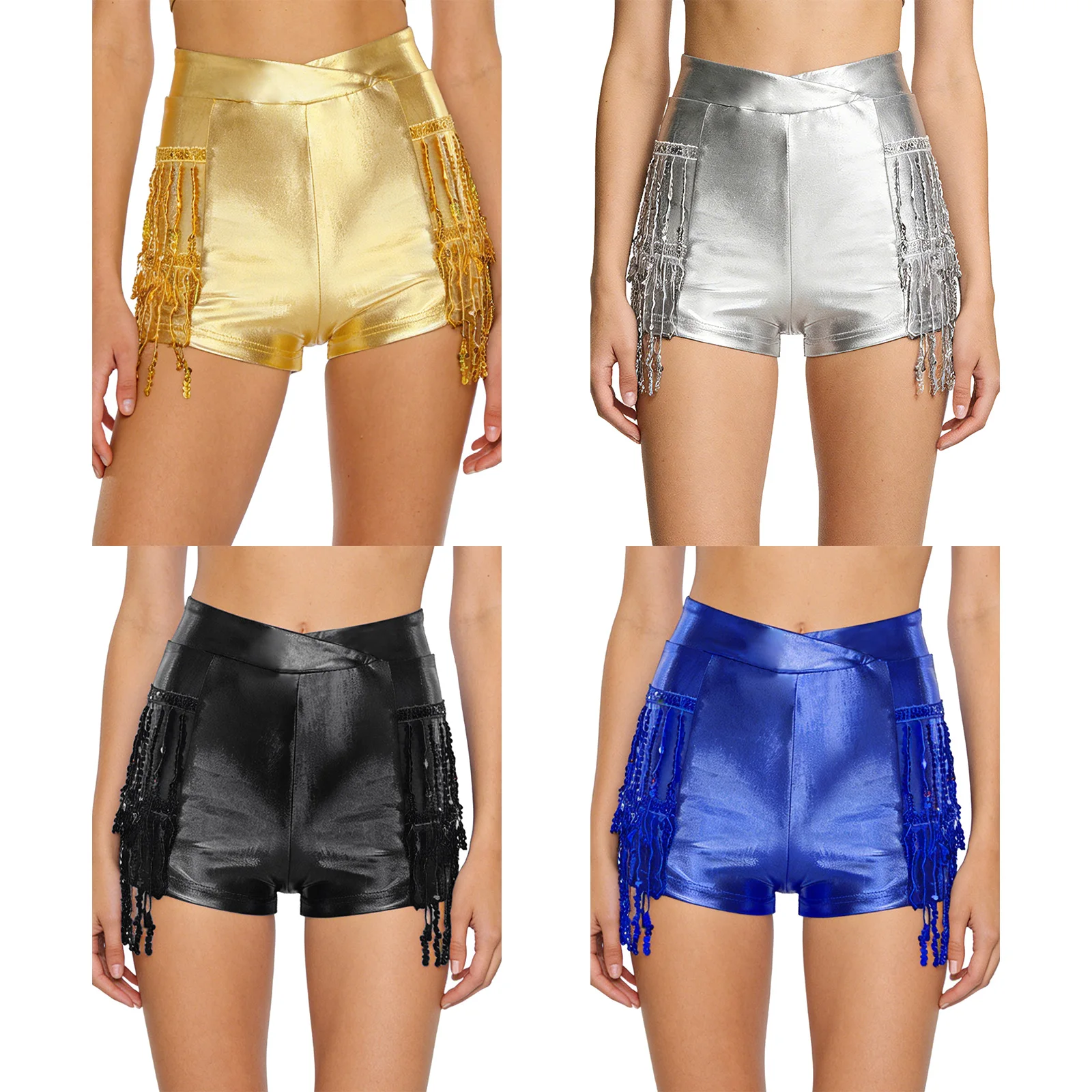 النساء اللاتينية الرقص لامع مهدب السراويل نادي القطب Dancewear لامعة المتدرج مطرزة شرابة الغنيمة السراويل للرقص رومبا التانغو #5