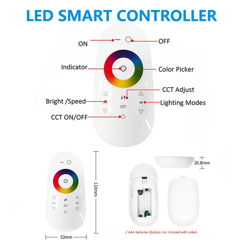 Smart Voice Led Controller per Dc5-24v Rgbwc Rgbcct 5 In1 Light Strip Tape Wifi Tuya 5 canali 18a e 2.4ghz Rf Full Touch Remote