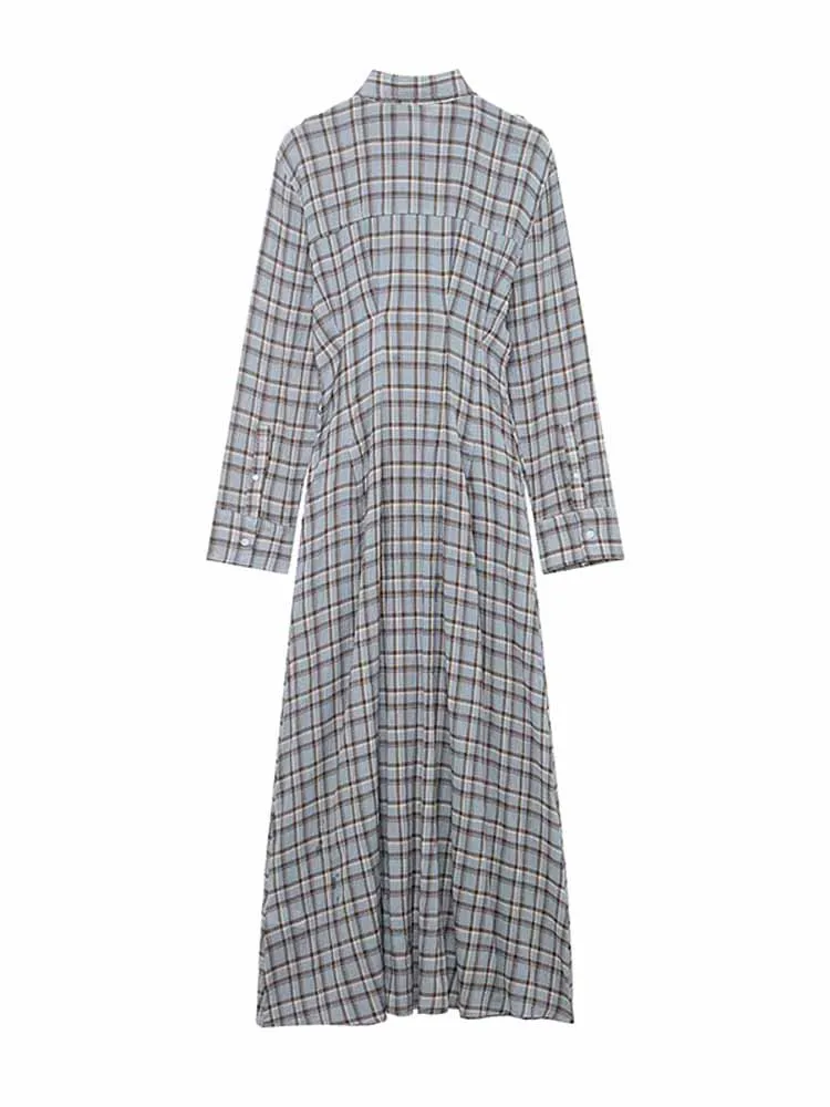HH 2026 Woman Fashion Comfortable Long Sleeves Single Breasted Shirt Style Plaid Long Dress Female Versatile Outing Dress Mujer