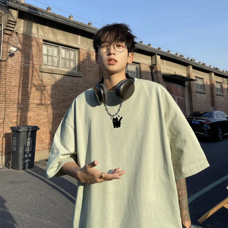 Men\'s Oversized T-shirts Fashion 5XL White Cotton T Shirt for Men Casual Summer Wear Funny Cat Print Tee Shirts Men Clothing
