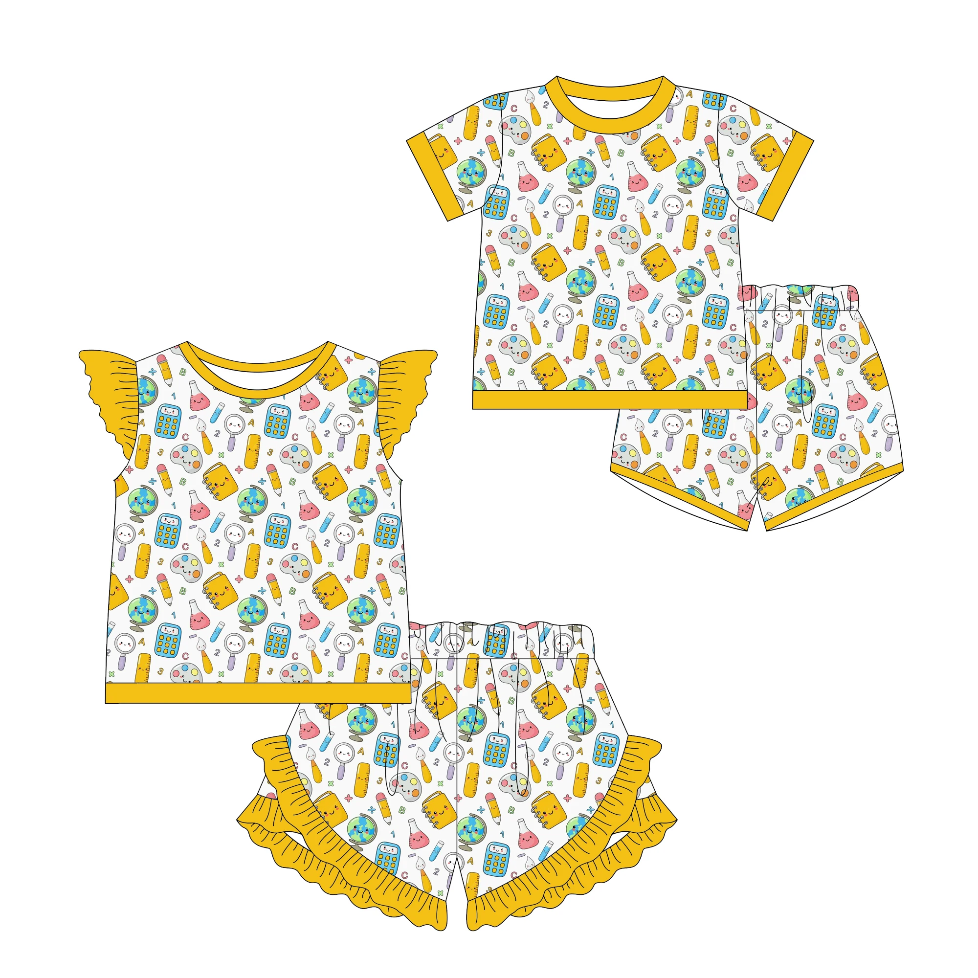 

Хит продаж, детская одежда для девочек, праздничные детские шорты с короткими рукавами, костюм, бутик, комплект с летающими рукавами для маленьких девочек