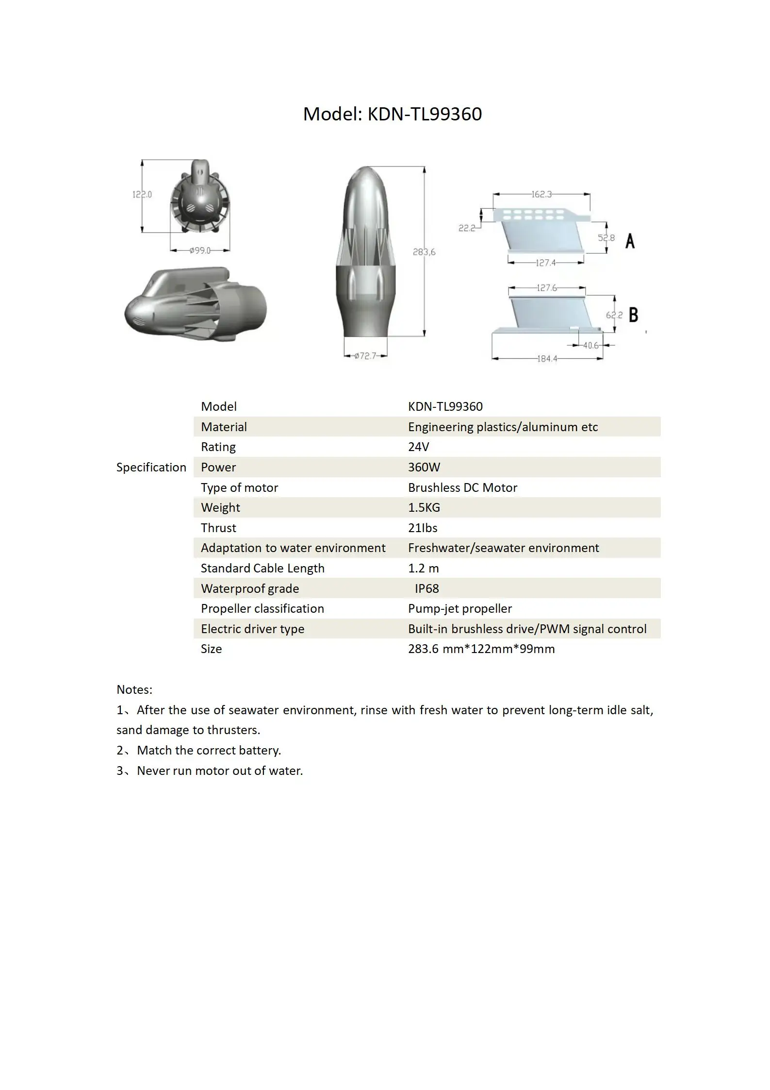 Underwater Motor Electric Fin Sup Electric Propeller Underwater Jet Propeller Jet Motor High Speed Low Power Consumption Waterpr