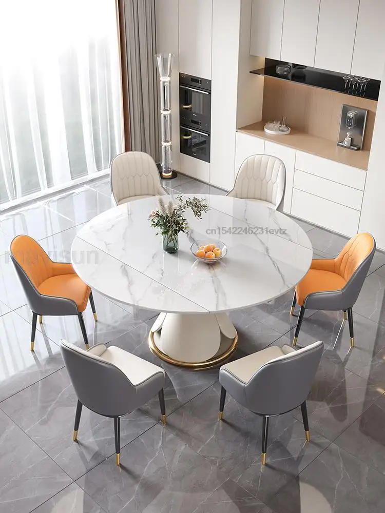 Mavisun Dining Table With 6 Chairs Rotating Sintered Stone Modern Sleek Home Decore Room Furniture Versatile Kitchen Table Round