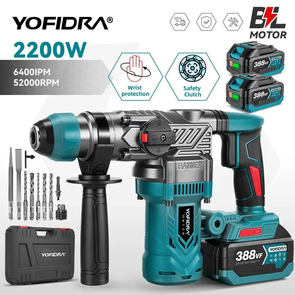 YOFIDRA Bürstenlosen 26 MM Elektrische Hammer Schlagbohrmaschine Multifunktionale Akkuschrauber Dreh Werkzeug Für Makita 18 V Batterie pin