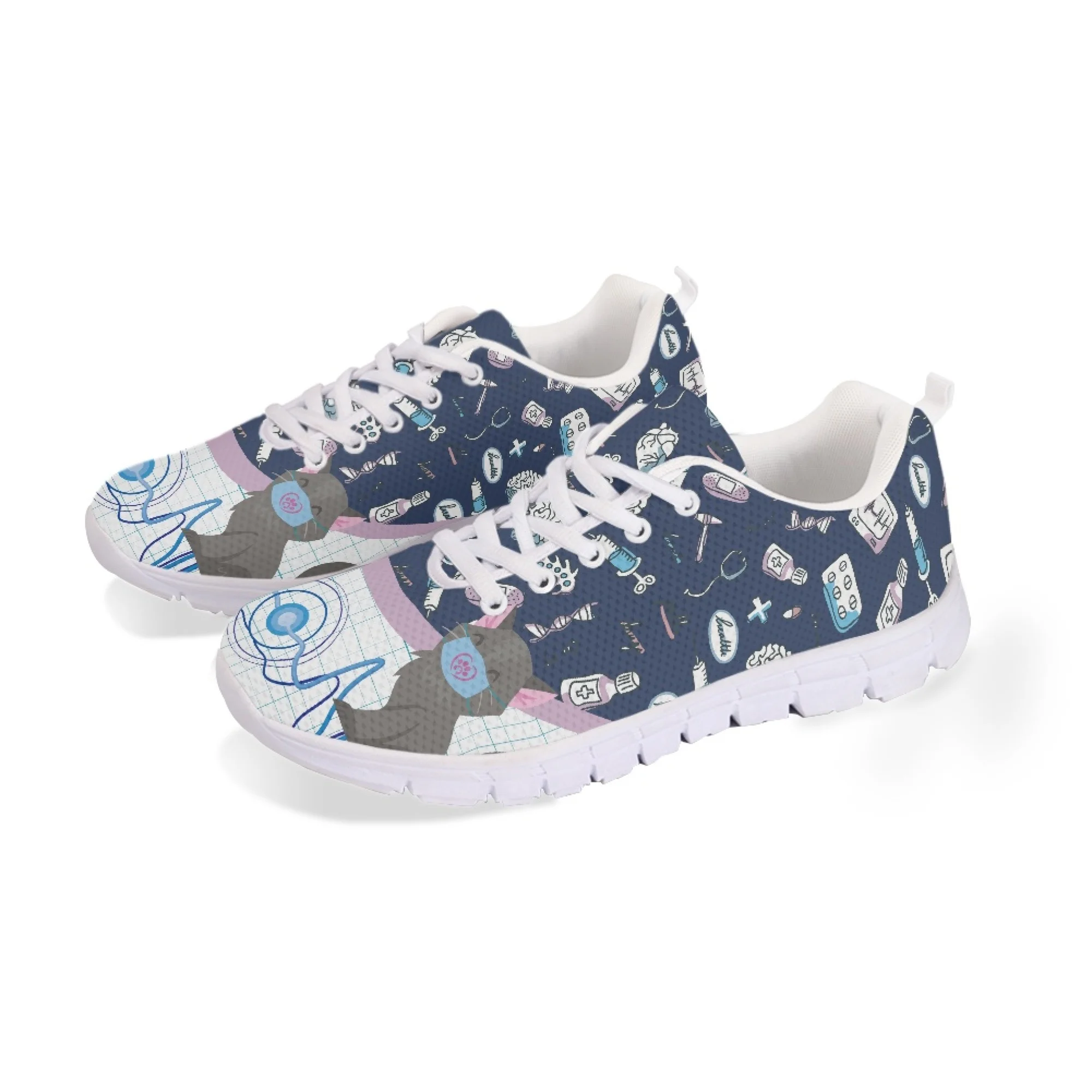 Yikeluo Nursing Casual Shoes for Women Cute Cat Dog Print Designer Ladies Flats Sneaker Zapatos Mujer Running Sport Footwear