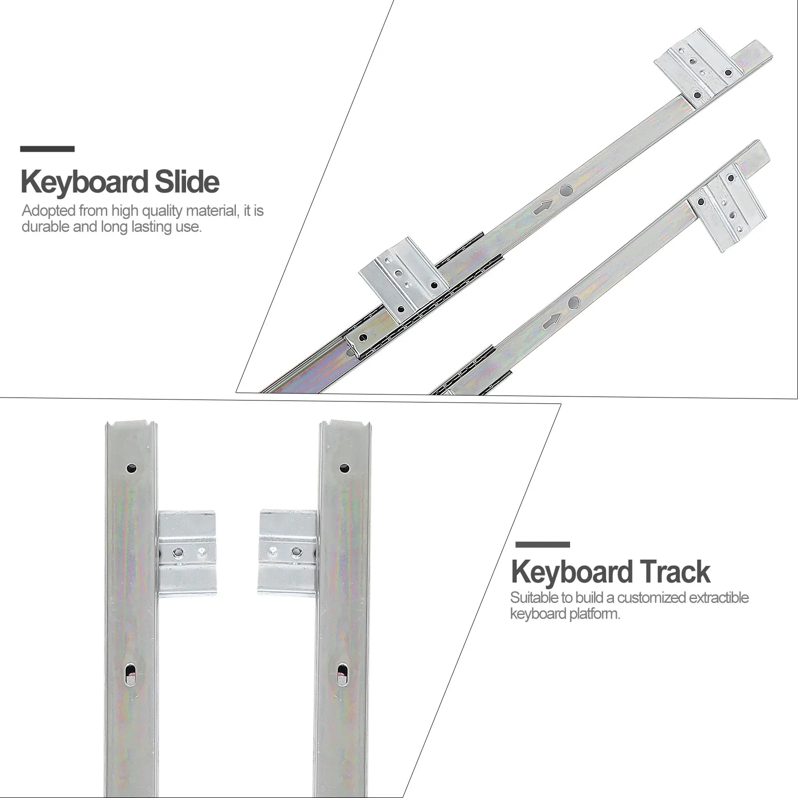 1Pair Keyboard Rail Rack Heavy Duty Steel Slides Adjustable Height Quiet Smooth Sliding Keyboard Tray for Office Furniture