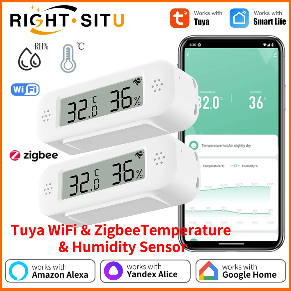 Tuya Zigbee 3.0 WiFi température humidité pour maison intelligente thermomètre hygromètre APP travail à distance avec Google Home Yandex Alexa