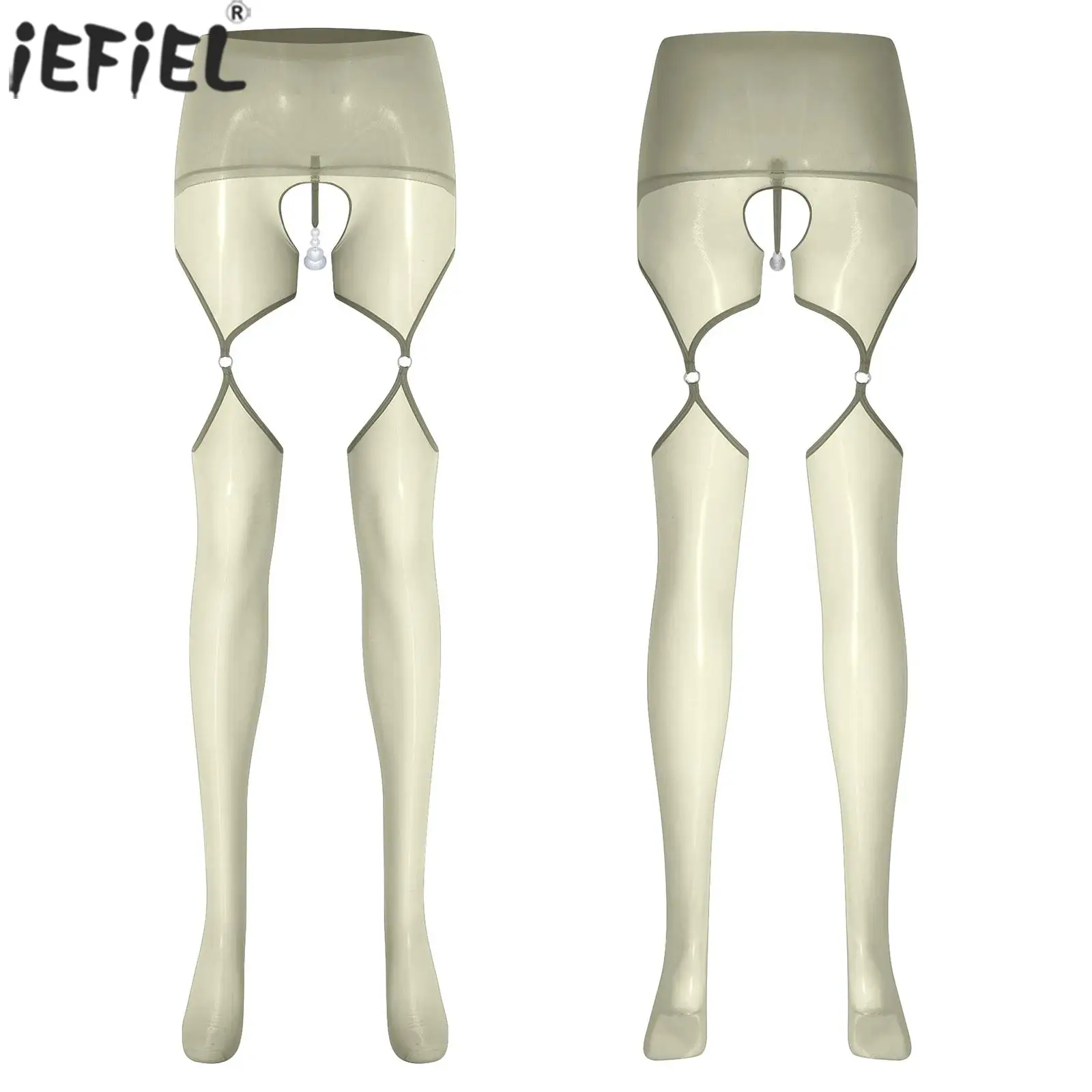 

Women Adult Couple's Lingerie Tempting Pantyhose Crotchless Open Butt Flaunting with Faux Pearls Footed Tights Erotic Nightwear