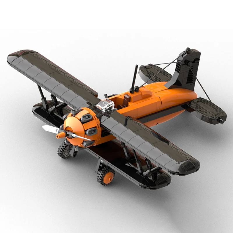 Moc Bouwstenen Jaren 1930 Tweedekker Zwart/Oranje Technologie Modulaire Bakstenen Model Geschenken Kerst Speelgoed Diy Sets Montage