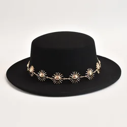 Fedora Hats for Women Fashion Elegant Flat Top Bowler Dress Caps  Lady Wedding Party Felt Jazz Hat