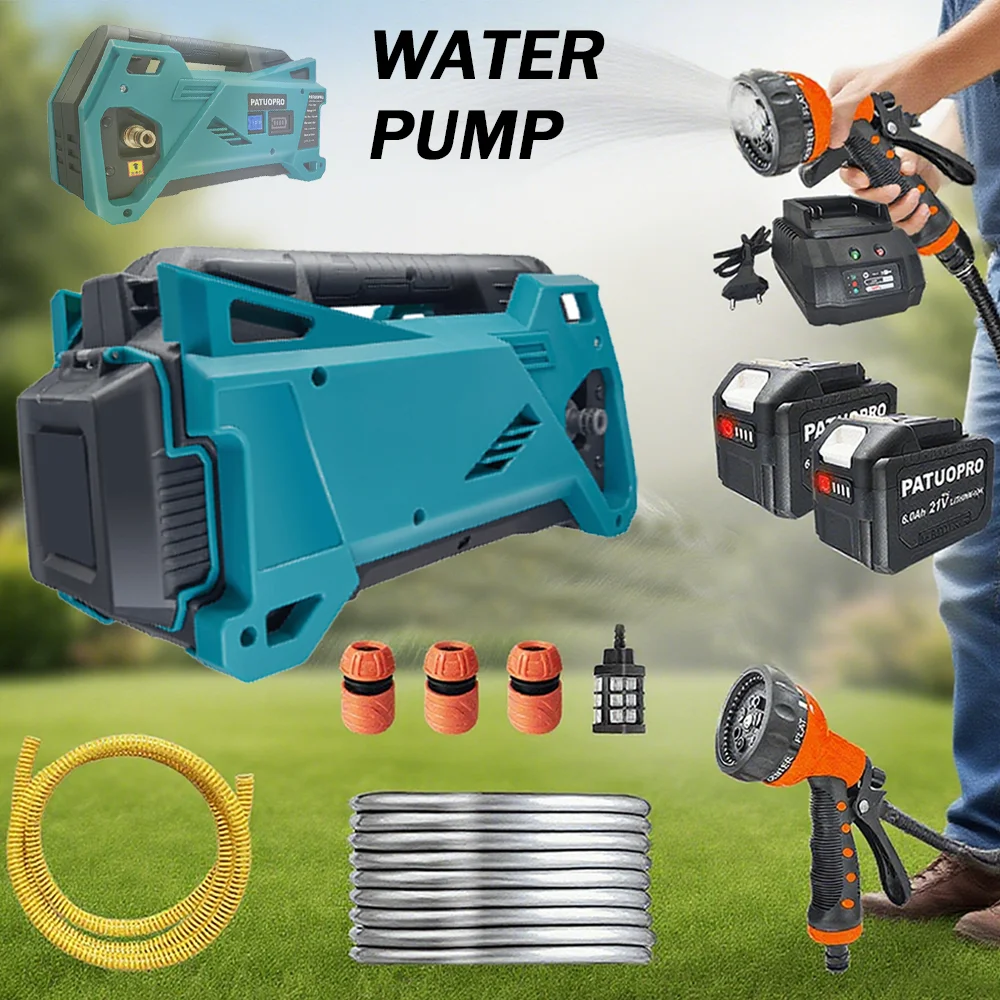 

PATUOPRO 10 м шланг 500 Вт беспроводной водяной насос садовый ирригационный поливочный станок для чистки автомобиля электроинструмент для батареи Makita 18 В