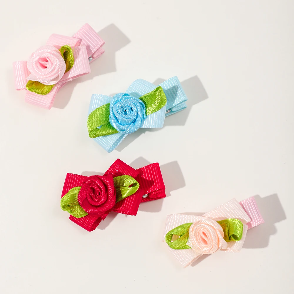 New Mini Handmade Rose Flower HairClip Satin Ribbon Rosettes Fabric Alligator Clip Decoration Best Expression Love Perfect Gift