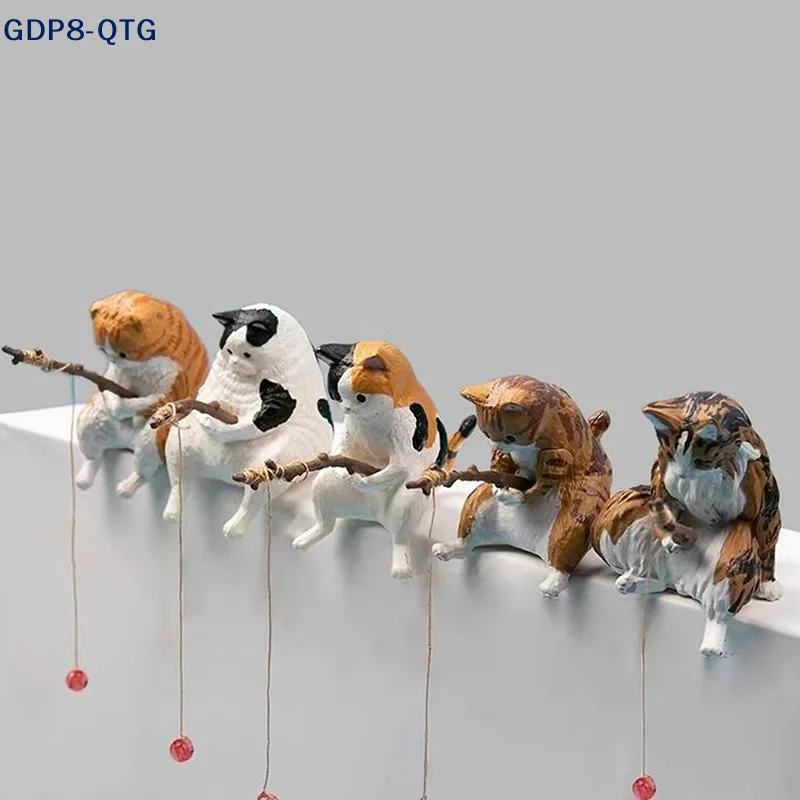HOT! 1/7pcs Fish Tank Fishing Cat Hanging Creative Landscape Office Ornaments Fishing Fun Mini Decorative Micro-Landscape