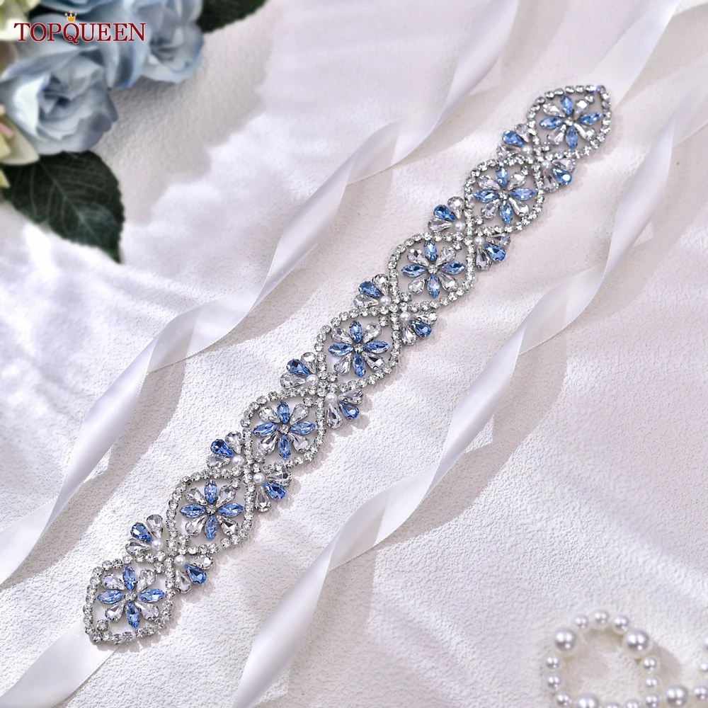 

TOPQUEEN Full Rhinestone Wedding Bridal Belt Banquet Dress Accessories Important Holiday Gift Runway Costume Ribbon Sash S453