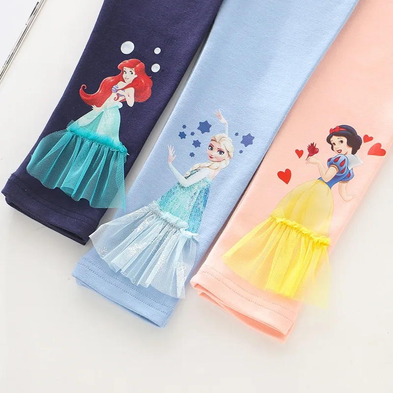 2024 Disney Girls Leggings Quality Cotton for Children Frozen Anna Elsa Autumn Baby Girl Pink Blue Trouser Kids Pants Cartoon