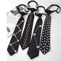 Retro Pearl Bowtie Necktie for Women Fashion College Style Uniform Shirt Neck Ties Wedding Party Accessories