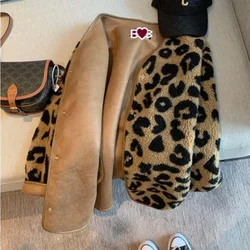 Chaquetas informales de piel sintética para mujer, abrigos de manga larga con estampado de leopardo, ropa de calle para invierno, 2024