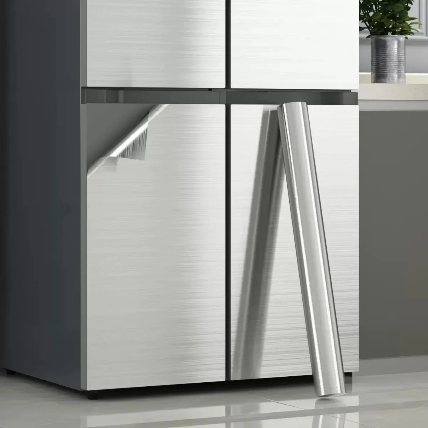 Stainless Brushed Silver PVC Removable Wallpaper Decor Thick Film Vinyl Waterproof Oil-proof for Kitchen House Elevator Sticker