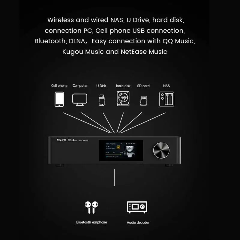 SMSL SD-9 SD9 MQA Full Decoding HIFI Network Music Player SD9 Support  DSD, WAV APE,FLAC AIFF, Bluetooth DLNA MP3 Desktop Player